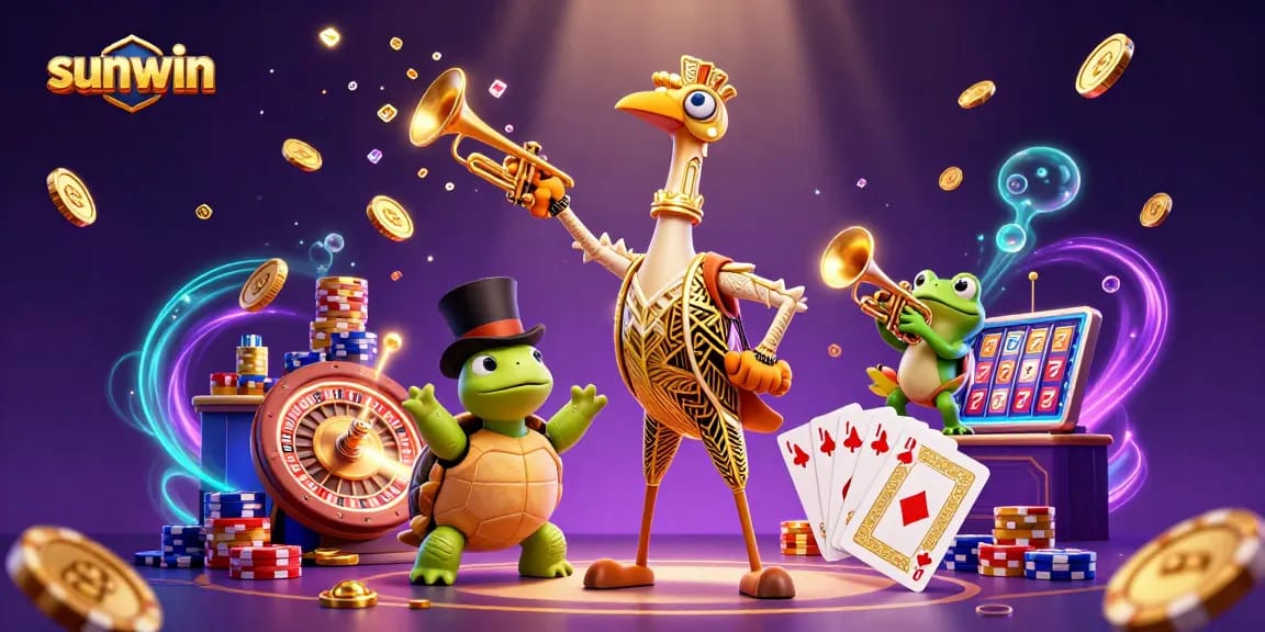 Experience sunwin's vibrant gaming scene with animated characters and dazzling casino elements.