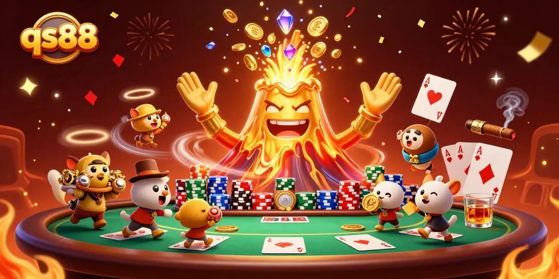 Experience thrilling moments at qs88 with a lively volcano erupting coins and treasures.