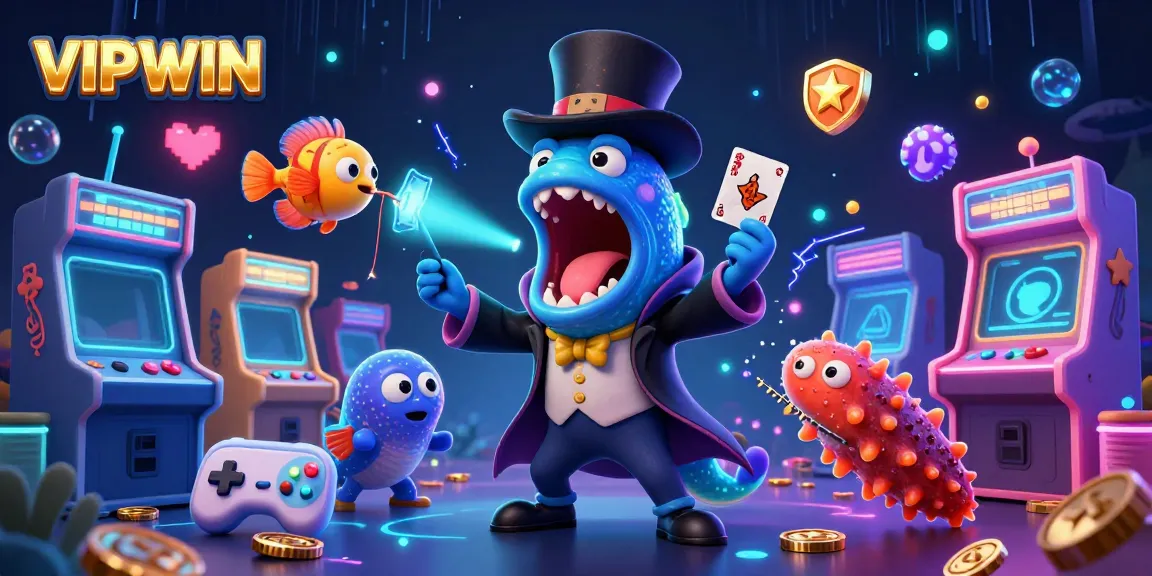 Join the fun at VIPWIN with a magical deep-sea scene, showcasing exciting card tricks and vibrant casino elements.