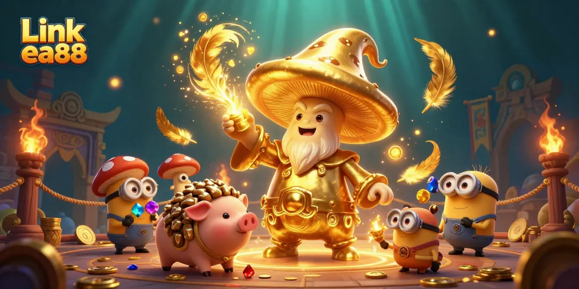 Reveal jackpots and bonuses on Link ea88 with a vibrant 3D illustration of a magical casino scene.