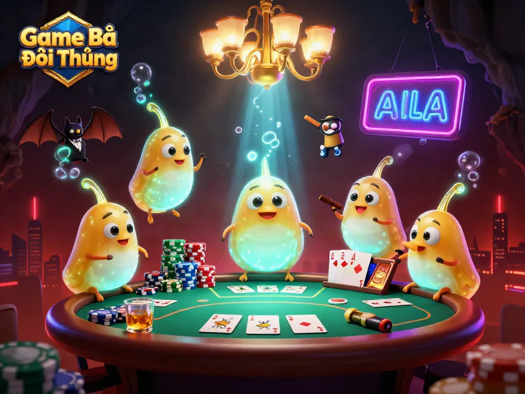Experience the thrill of Game Bài Đổi Thưởng with vibrant glowworms illuminating a lively casino scene.