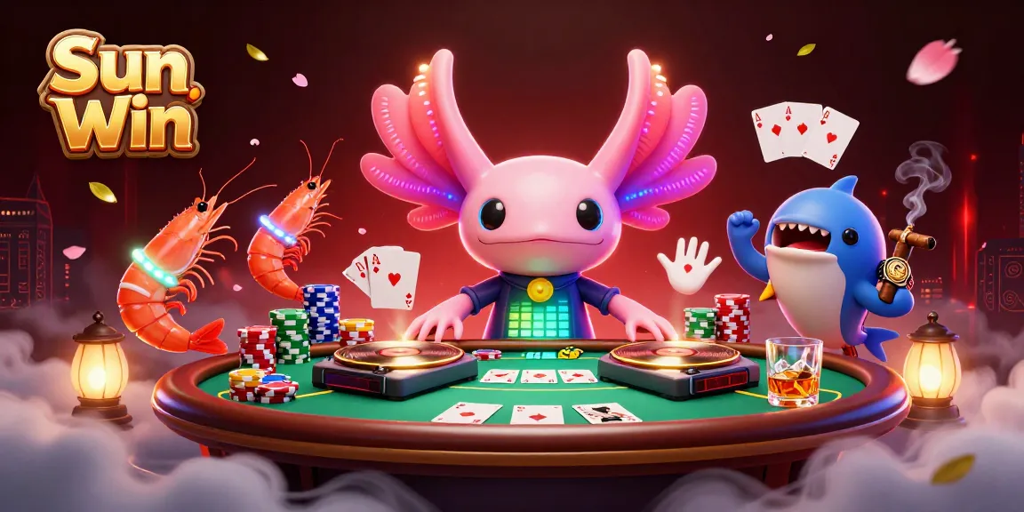 Enhance your gameplay with Sun Win as characters engage in a vibrant casino atmosphere featuring poker elements.