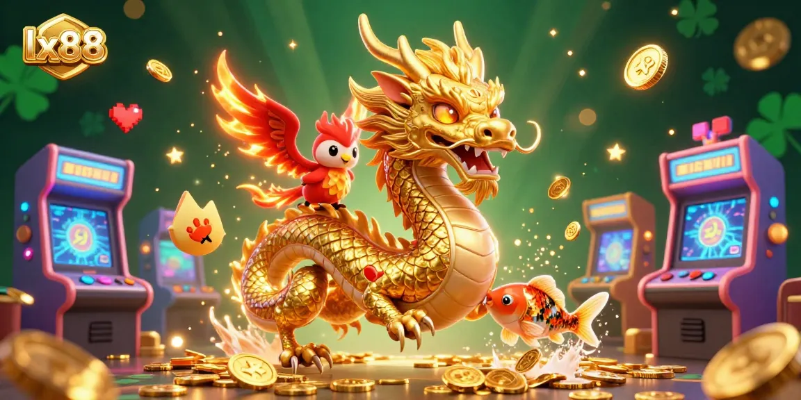 Experience the thrilling world of lx88 casino games with a golden dragon and phoenix amidst vibrant visuals.