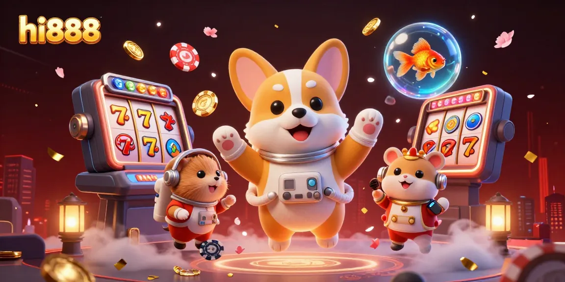 hi888 slot casino adventure with 3D astronaut corgi and vibrant gaming elements