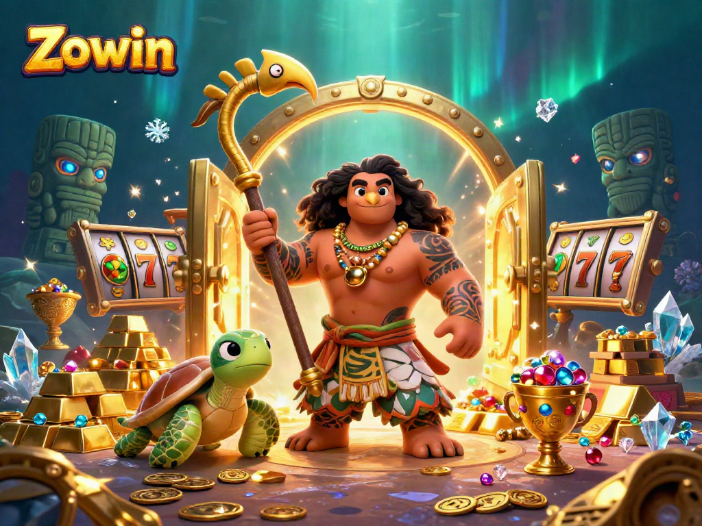 Zowin captivates players with an ultra-detailed casino scene showcasing a Polynesian demigod and treasures.