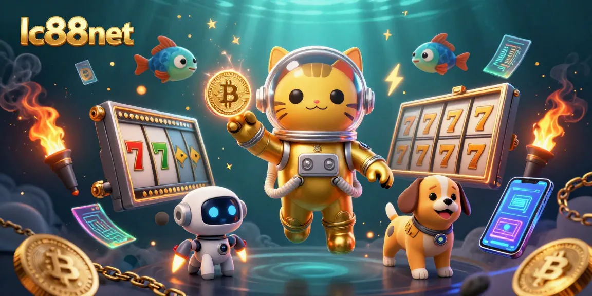 Bet big with lc88net in this vibrant online casino scene featuring slot reels and cryptocurrency!