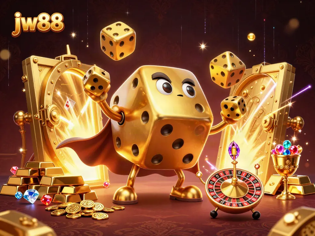 Experience thrilling gameplay at jw88 with a vibrant 3D casino illustration showcasing jackpot excitement.