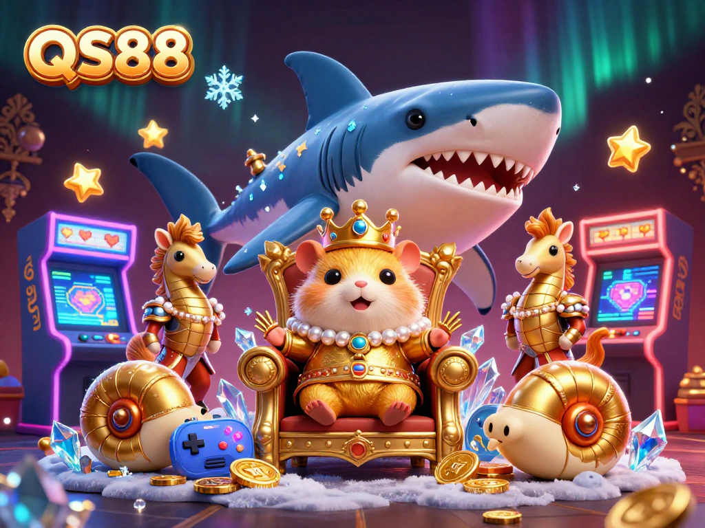 Experience the thrill of gaming at QS88 with a fierce hamster king reigning in a vibrant casino.