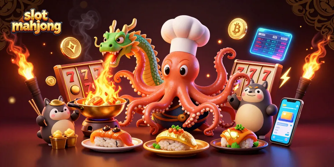 Engage with slot mahjong featuring vibrant characters and golden dishes in this dynamic casino scene.