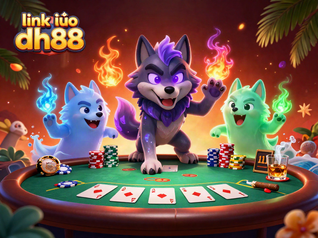 Engage with the world of gambling at link vào dh88 through this vibrant poker-themed illustration.