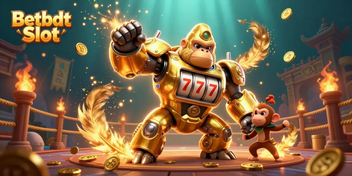 Experience thrilling gameplay with Betbdt Slot, featuring dynamic action from a golden gorilla mech.