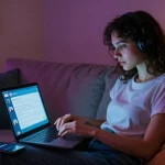 Engaging in an nsfw ai chat on a cozy laptop setup, intimate ambiance.