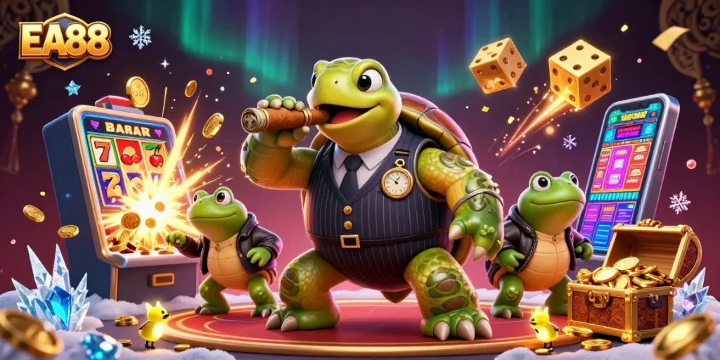 Experience thrilling EA88 casino fun with a massive snapping turtle and bullfrog enforcers!