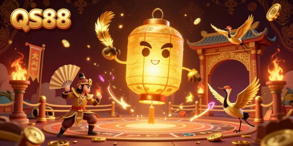 Engage in exciting gameplay at QS88's vibrant online casino, featuring dazzling golden lantern spirit and dynamic warriors.