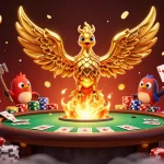 Engage in thrilling gameplay at lc88app, where the golden phoenix emerges amidst poker excitement and rich casino elements.