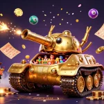 Experience the thrilling game action at OKWIN with a vibrant 3D casino illustration featuring lottery elements.