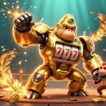 Experience thrilling gameplay with Betbdt Slot, featuring dynamic action from a golden gorilla mech.