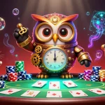 Experience the thrill of newtr88 poker with a time-traveling owl and dynamic casino elements.