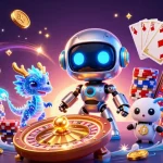 SUNWIN offers thrilling casino action with a vibrant 3D cyberpunk scene featuring robots and treasures.