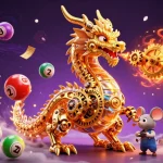 Engage with sunwin20 in a vibrant 3D casino scene featuring a golden dragon and dynamic lottery games.